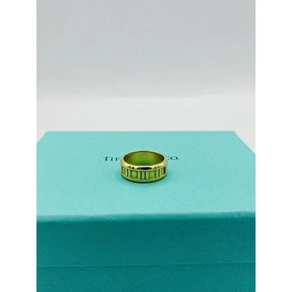Tiffany & Co 18k Yellow Gold 7mm 1995 Atlas Roman Numeral Ring Size 6 - Picture 4 of 5
